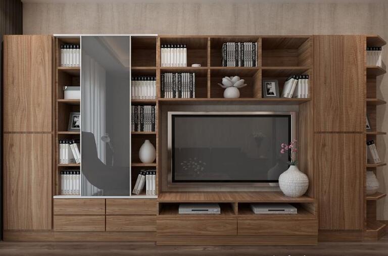 湘潭云盘华夏佳园现代二室一厅嵌入式书架储物电视柜一体式客厅
